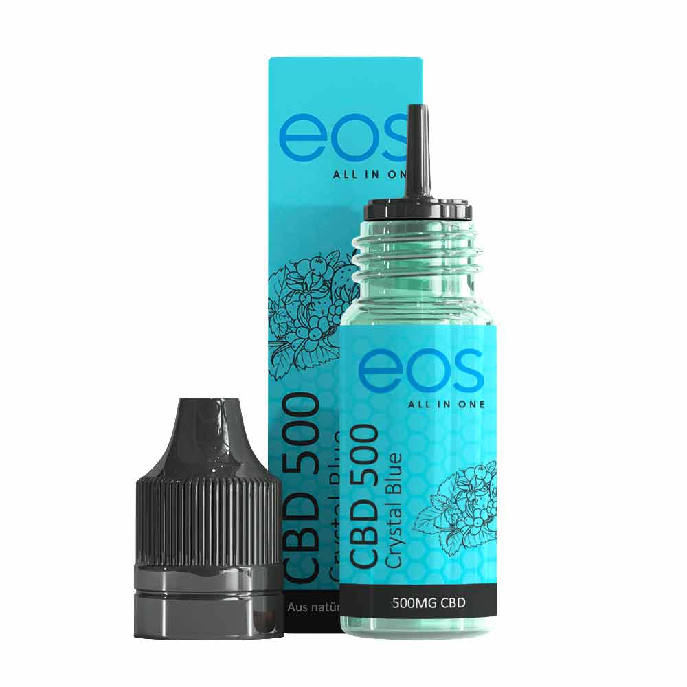 Eos CBD Liquid Crystal Blue mit Verpackung